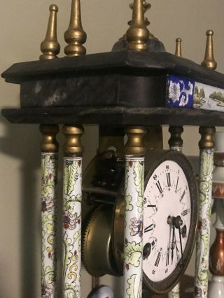 Antique European Lady Cloisonne Enamel Column Footed Mantle Clock 4