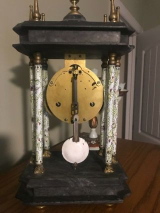 Antique European Lady Cloisonne Enamel Column Footed Mantle Clock 5