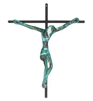 A Mid Century Art Pottery & Metal Crucifix Wall Hung Modernist Christian