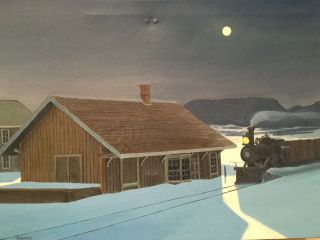 Pete Tassone Signed Acrylic On Canvas " Train Depot In Moonlight "