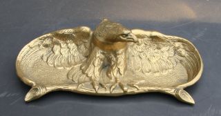Antique Cast Iron Brass Eagle Inkwell Metal