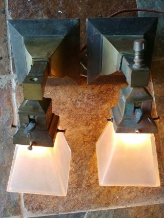 2 Antique Mission,  Arts And Crafts Sconce,  Frosted Glass Shades 30