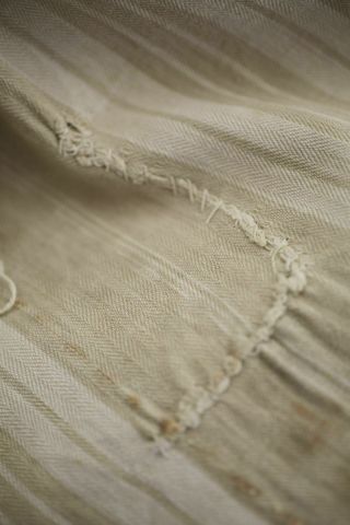 Antique French LINEN TICKING pannel LONG sand tones WASHED c1870 10