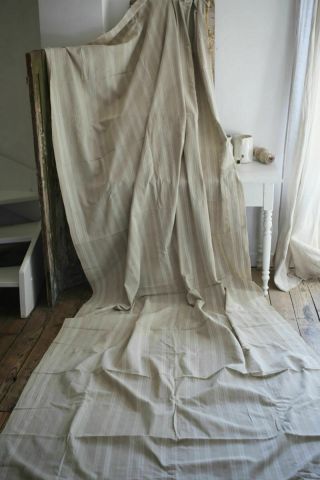 Antique French LINEN TICKING pannel LONG sand tones WASHED c1870 2