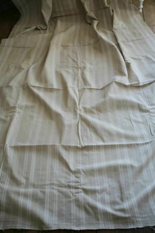 Antique French LINEN TICKING pannel LONG sand tones WASHED c1870 3