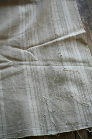 Antique French LINEN TICKING pannel LONG sand tones WASHED c1870 4