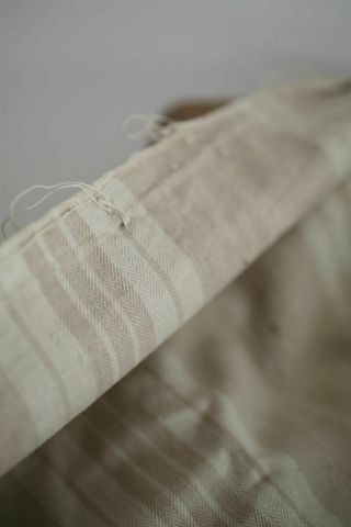 Antique French LINEN TICKING pannel LONG sand tones WASHED c1870 6