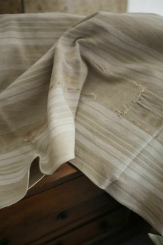 Antique French LINEN TICKING pannel LONG sand tones WASHED c1870 9