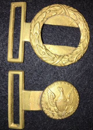 Rare & 1840 - 1860 Early Militia 2 Piece Stamped Brass Belt Plate Buckle 5