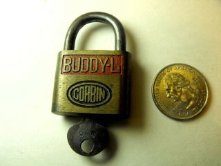 Early Buddy L Brass Corbin Padlock With Key For Bank Trk Or Tool Box
