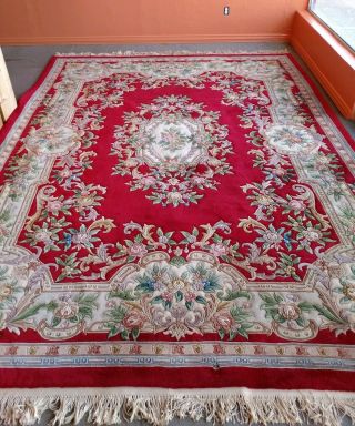 Awesome Red Hand Made Deco Aubusson Chinese Rug Plush Carving Carpet 9 