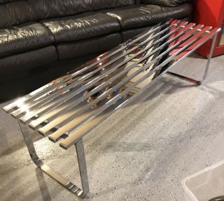 Solid Chrome Slat Bench By Milo Baughman