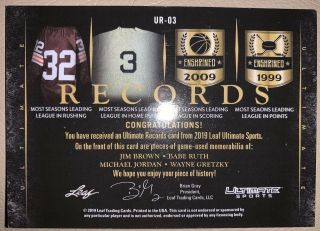 Ruth,  Jordan,  Brown and Gretzky Memorabilia Bat and Jerseys Ultimate Records /9 2