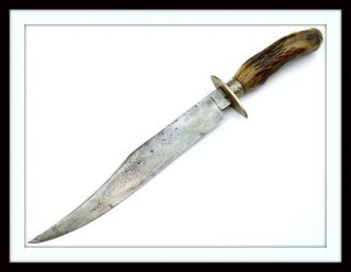 Antique American Gold Rush Era Bowie Knife Etched " The Gold Seekers Protector "