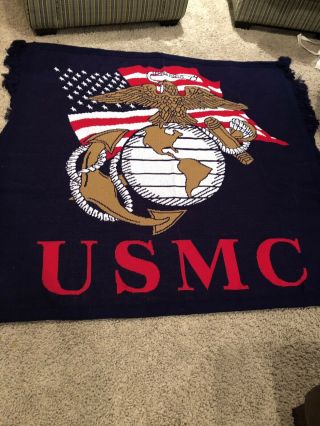 United States Marine Corps Usmc Military Insignia 66x66 Heavy Knit Blanket