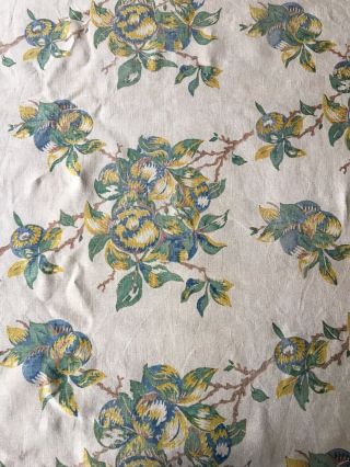 RARE vintage French Hand Blocked Curtain linen fabric.  Floral,  almost 5 metres 2