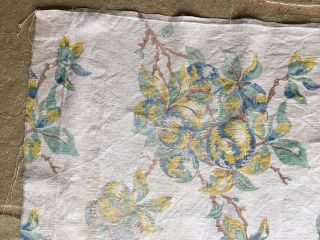 RARE vintage French Hand Blocked Curtain linen fabric.  Floral,  almost 5 metres 6