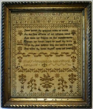 Early 19th Century Motif & Verse Sampler By Mary Woolston Aged 15 - C.  1840
