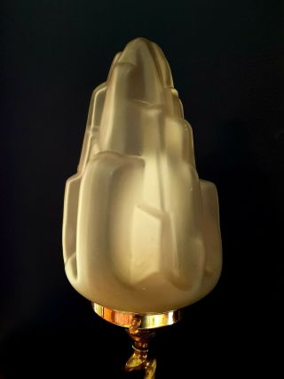 1930s ART DECO TABLE DESK LAMP BRASS STEM V.  RARE GLASS SHADE. 2