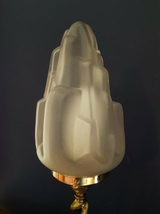 1930s ART DECO TABLE DESK LAMP BRASS STEM V.  RARE GLASS SHADE. 4