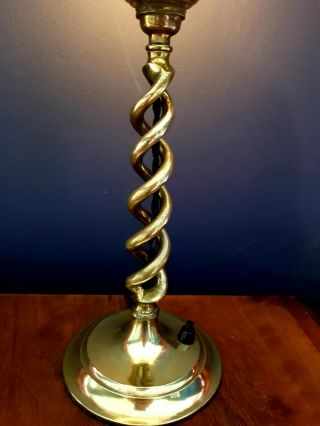 1930s ART DECO TABLE DESK LAMP BRASS STEM V.  RARE GLASS SHADE. 7