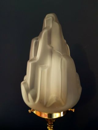 1930s ART DECO TABLE DESK LAMP BRASS STEM V.  RARE GLASS SHADE. 8