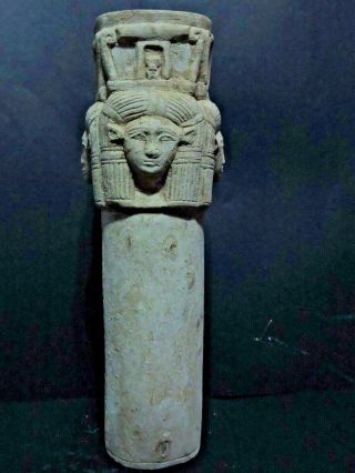 Rare Ancient Egyptian Antiques Museum Quality Stand Of Goddess Hathor Egypt Bc