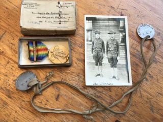 WW1 US ARMY DOG TAGS,  MEDAL & PHOTO - RPPC - Foot Locker Find - Military 10