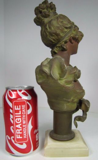 Antique Art Nouveau Womans Bust Decorative Art Statue Cast Spelter Marble Base 10