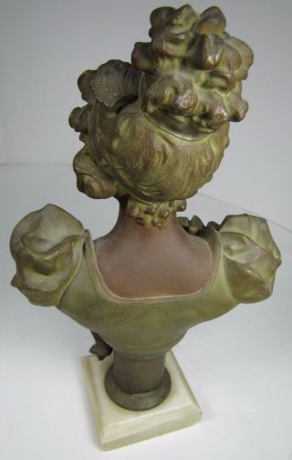 Antique Art Nouveau Womans Bust Decorative Art Statue Cast Spelter Marble Base 12