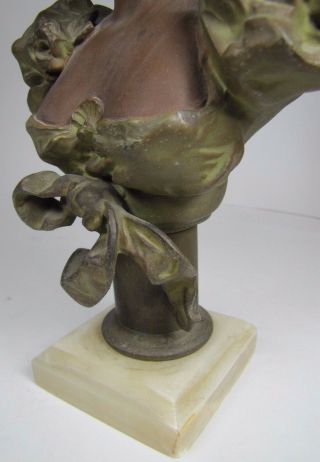 Antique Art Nouveau Womans Bust Decorative Art Statue Cast Spelter Marble Base 5