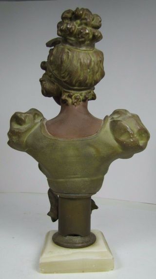 Antique Art Nouveau Womans Bust Decorative Art Statue Cast Spelter Marble Base 6