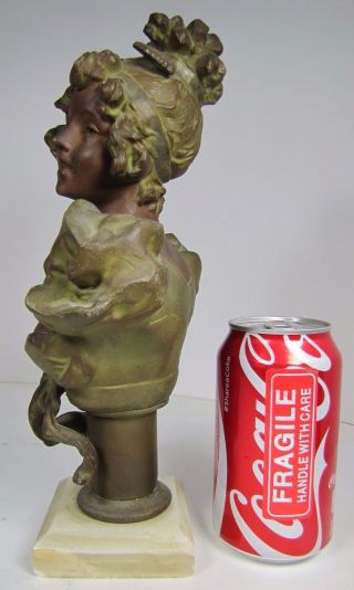 Antique Art Nouveau Womans Bust Decorative Art Statue Cast Spelter Marble Base 9