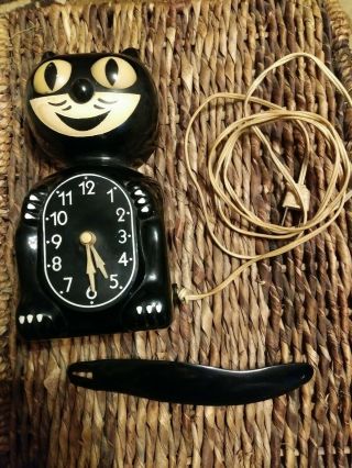Vintage 1950 Black Kit Cat Clock Allied Mfg Really Model D37225 Glows