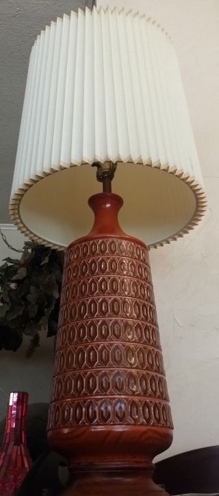 Mid Century Modern Danish Ceramic Orange Space Age Table Lamp Geometric Cylinder