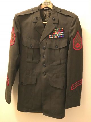 Usmc Us Marine Corps Ssgt E - 6 Green Service Dress Alpha Jacket Coat 42 Long