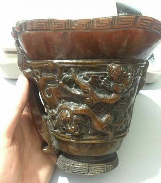 9 Cm Collect China Old Rhinoceros Horn Handmade Beast Animal Cup Zao
