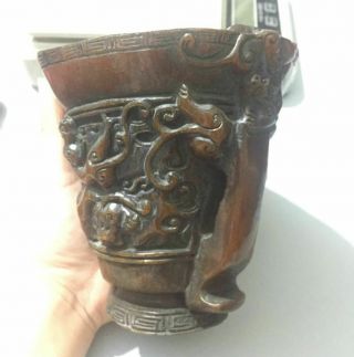 9 cm collect China Old Rhinoceros horn Handmade Beast Animal Cup ZAO 5