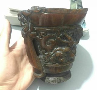 9 cm collect China Old Rhinoceros horn Handmade Beast Animal Cup ZAO 6