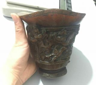 9 cm collect China Old Rhinoceros horn Handmade Beast Animal Cup ZAO 7