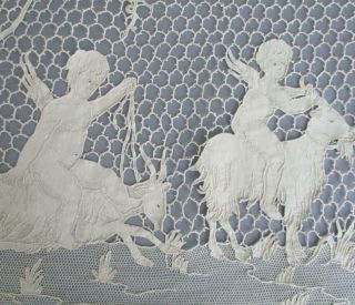 Antique ITALIAN Linen Handmade Point de Venise LACE Pillow FIGURAL Cherubs Goats 12