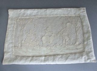 Antique ITALIAN Linen Handmade Point de Venise LACE Pillow FIGURAL Cherubs Goats 4