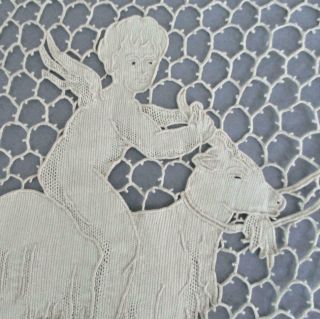 Antique ITALIAN Linen Handmade Point de Venise LACE Pillow FIGURAL Cherubs Goats 6