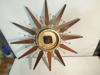 Vintage Mid - Century Modern Starburst Wall Clock Sears Model 7381 Movement 10
