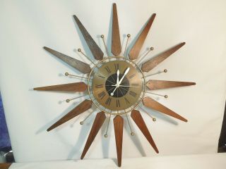 Vintage Mid - Century Modern Starburst Wall Clock Sears Model 7381 Movement