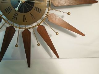 Vintage Mid - Century Modern Starburst Wall Clock Sears Model 7381 Movement 5