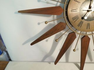 Vintage Mid - Century Modern Starburst Wall Clock Sears Model 7381 Movement 6