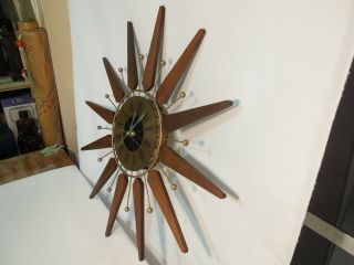 Vintage Mid - Century Modern Starburst Wall Clock Sears Model 7381 Movement 8