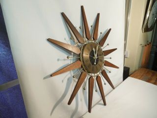 Vintage Mid - Century Modern Starburst Wall Clock Sears Model 7381 Movement 9