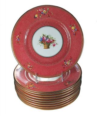 Set 10 Antique Royal Doulton Basket Roses Pink Plates Bailey Banks Biddle Co.